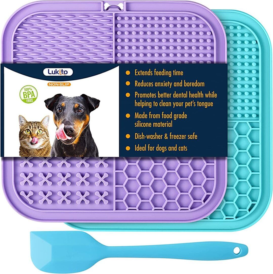 2-Pack Lick Mat for Dogs & Cats with Suction Cups - Anxiety Relief & Boredom Buster, Perfect for Bathing & Grooming with Peanut Butter Fun! - Image 1