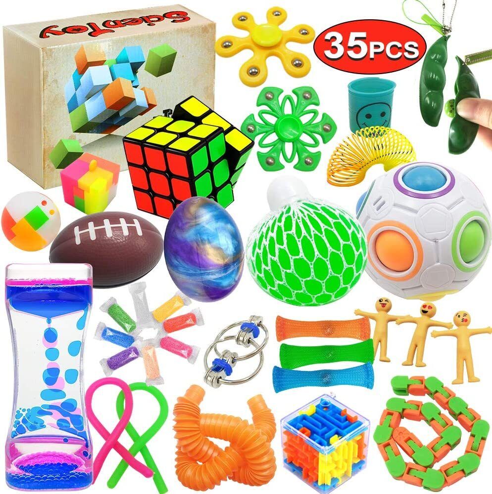 35-Piece Fidget Toy Set for Stress Relief - Perfect for ADD, OCD, Autism & Anxiety with Gift Box & Motion Timer - Ideal Classroom Reward! - Image 1