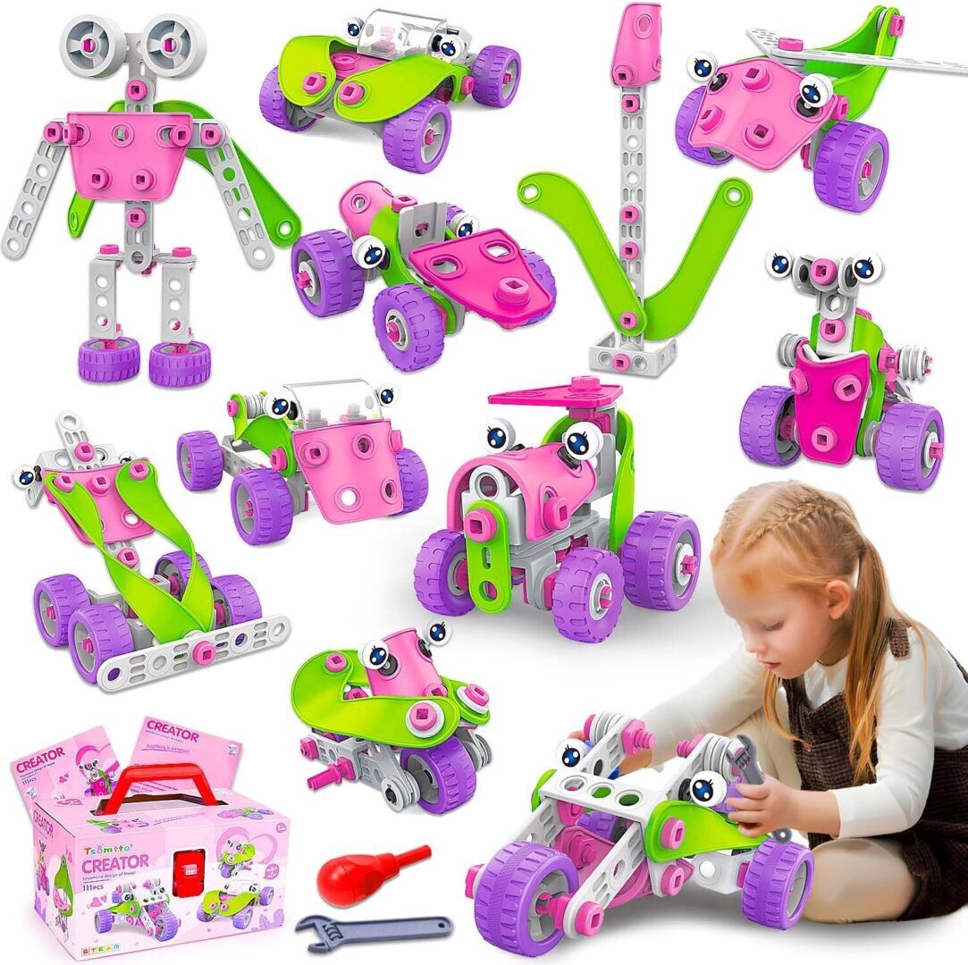 Pink STEM Building Toys for Girls Ages 4-8 - Creative Educational Gifts for Birthdays and Christmas - Image 1