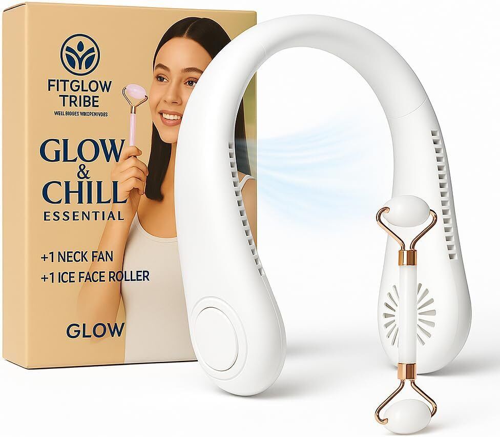 Ultimate Portable Neck Fan & Face Ice Roller Set – Bladeless Cooling with 3 Speeds, USB Rechargeable 5200mAh Battery, Perfect for Puffiness Relief & Post-Workout Refreshment! - Image 1
