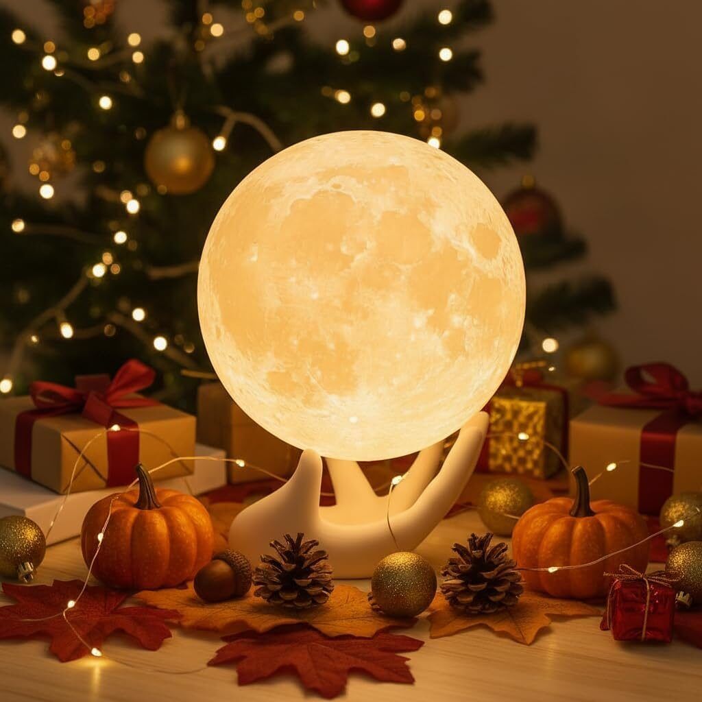 3.5 Inch 3D Moon Lamp - Perfect White Elephant Gift for Women & Girls, Touch-Dimmable LED Night Light with Ceramic Base, Dual-Color Mood Lighting for Kids Room & Christmas Decor - Image 1