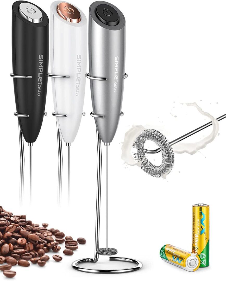 Electric Milk Frother - Handheld Battery Operated Foam Maker with Stainless Steel Whisk & Stand for Perfect Cappuccinos, Lattes, and Bulletproof Coffee - Image 1
