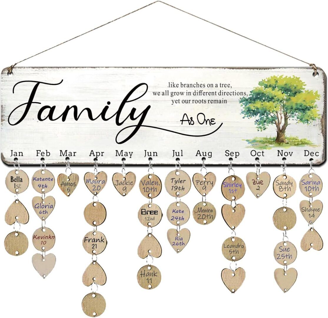 Wooden Family Birthday Reminder Calendar - Perfect Gift for Mom, Grandma, and Granny for Mother's Day, Birthdays, and Christmas - Heartwarming FAMILY Sayings Design - Image 1