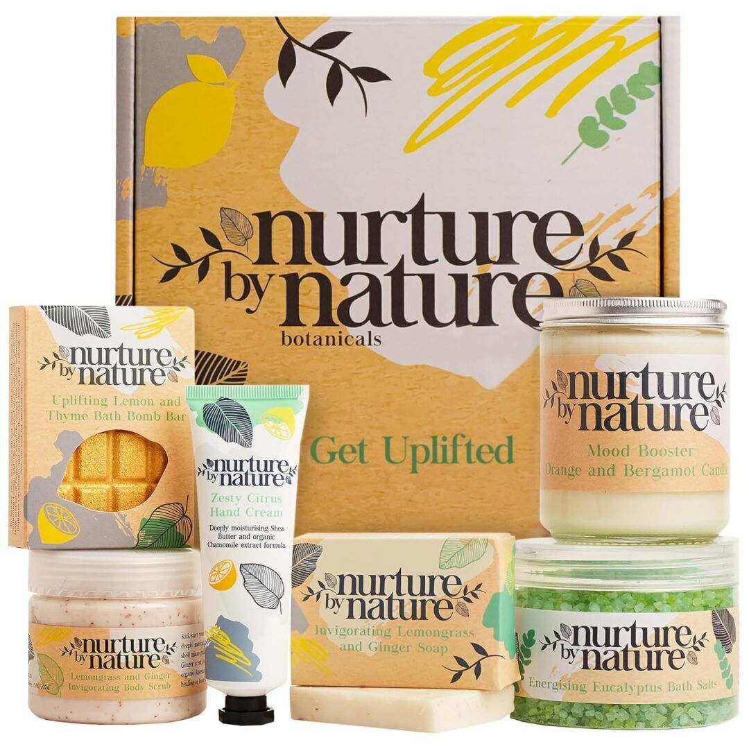 Indulge Her Senses: Nurture by Nature RELAX & UPLIFT Spa Kit - 6-Piece Vegan Gift Basket for Ultimate Self-Care & Relaxation – Perfect Birthday Gift for Women - Image 1