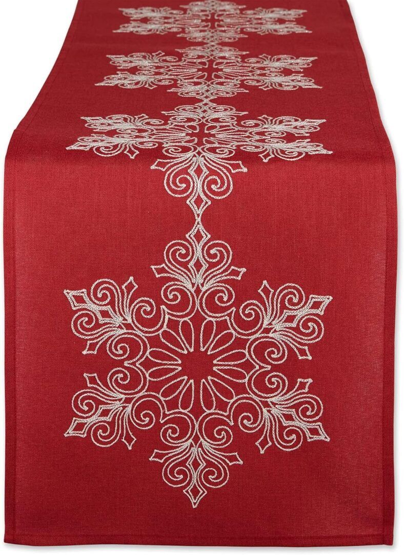 Sparkling Snowflakes Christmas Table Runner - 14x70 Embroidered Holiday Dining Decor - Image 1