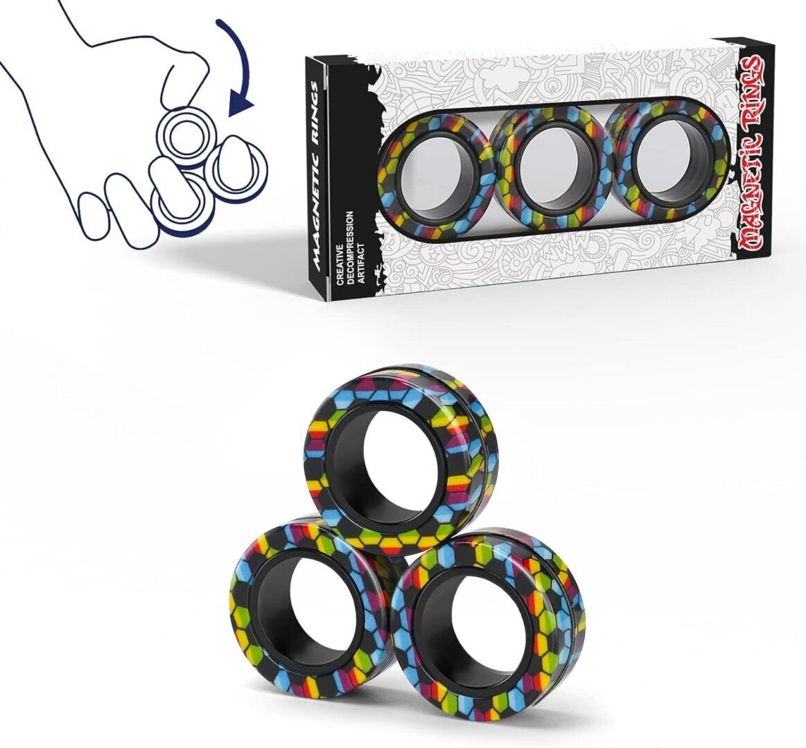 Magnetic Rings Fidget Toy Set, Idea ADHD Fidget Toys, Adult Fidget Magnets Spinner Rings for Anxiety Relief Therapy, Fidget Pack Great Gift for Adults Teens Kids Easter Basket Stuffers (3PCS) - Image 1