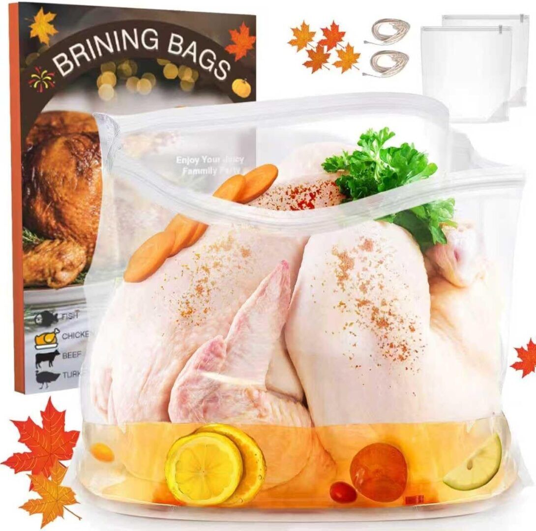 9abd3cb1d270e18b4d8c95ea84d46d68.jpg Turkey Brine Bags, 22" X 26", 2 Pack, Bring Bag for Turkeys Can Holds up 35Lb, Brine Bag for Turkey with 2 Removable Zipper Assist Clips and Cotton Strings, Thickened Turkeys Marinade Bags - Image 1