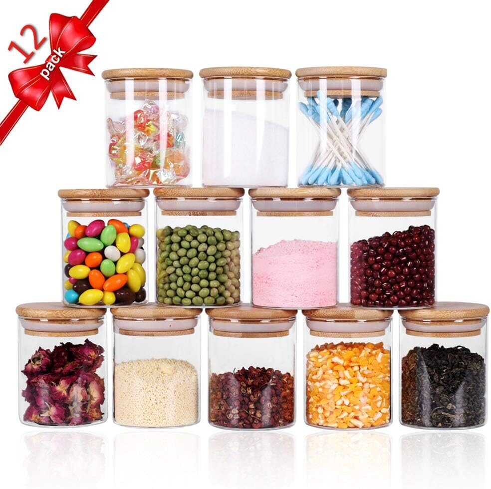 Premium Glass Spice Jars Set - 12 Piece 6oz Airtight Containers with Wooden Lids & Labels for Kitchen Organization - Perfect for Herbs, Tea, Sugar, Salt, Coffee, and More! - Image 1