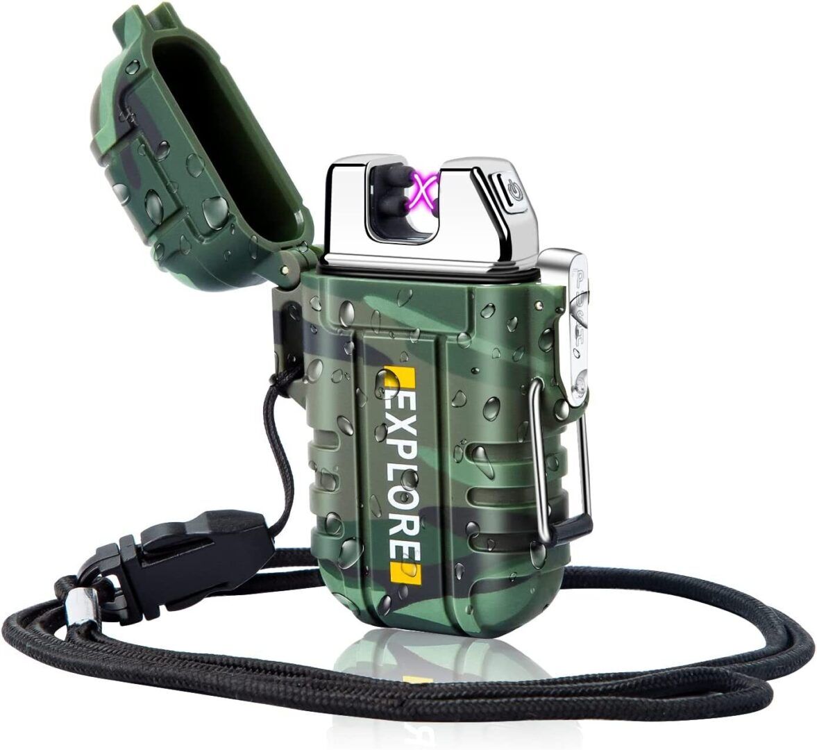 Waterproof Electric Dual Arc Lighter USB Rechargeable Outdoor Windproof Flameless Plasma Lighters for Camping, Hiking, Adventure, Survival Tactical Gear Stocking Stuffers Gifts for Men - Image 1