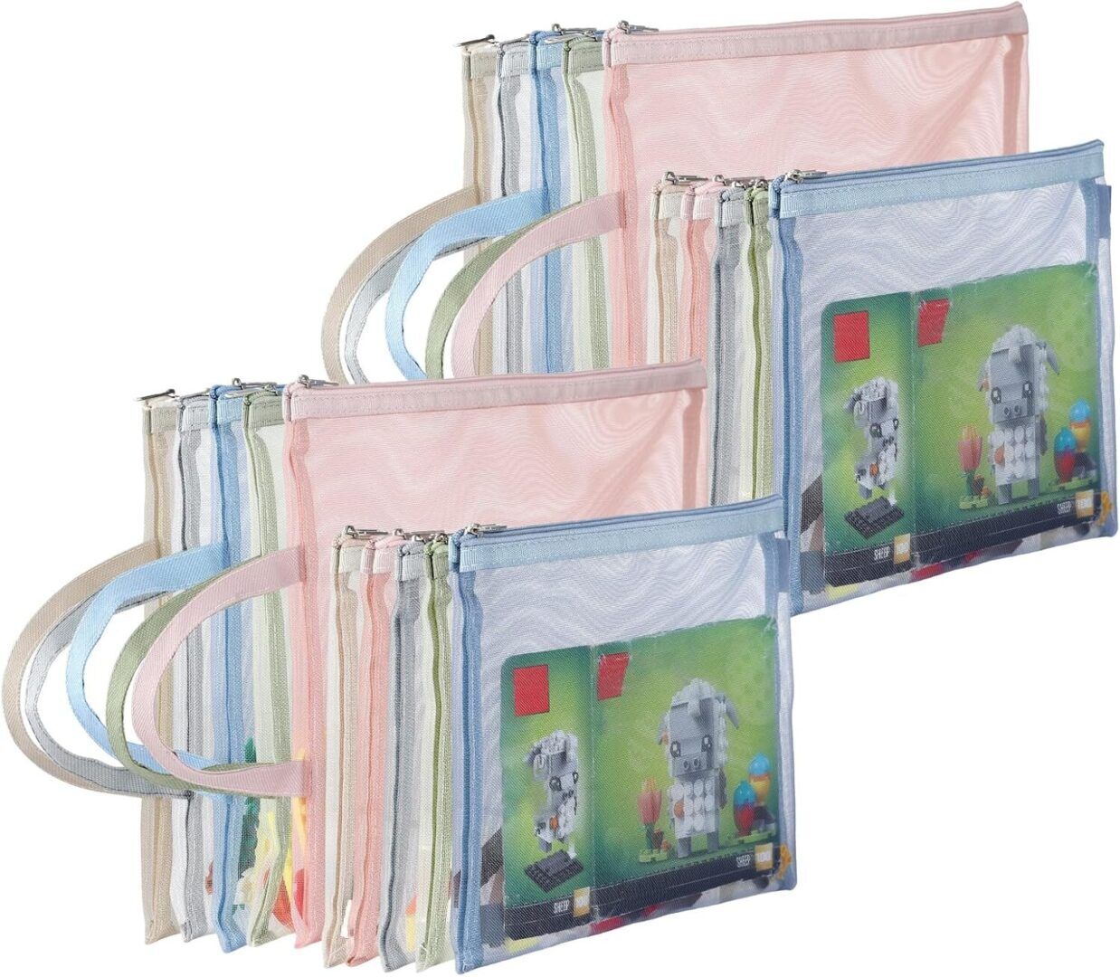 20 Pack Colored Mesh Zipper Pouch Bags, Nylon Puzzle Building Block Sets Toy Storage and Organization, Breathable See Through(10Pcs A4+10Pcs A5) Zipper Pouch with Handle for Games - Image 1