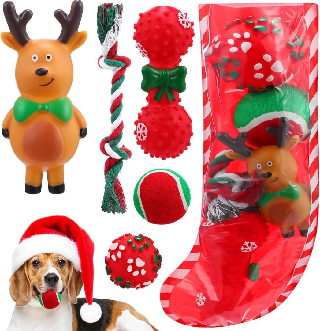 6 Pack Christmas Dog Toys - Squeaky Plush Chew Set with Interactive Rope, Perfect Holiday Stocking Stuffers for Small & Medium Dogs! - Image 1