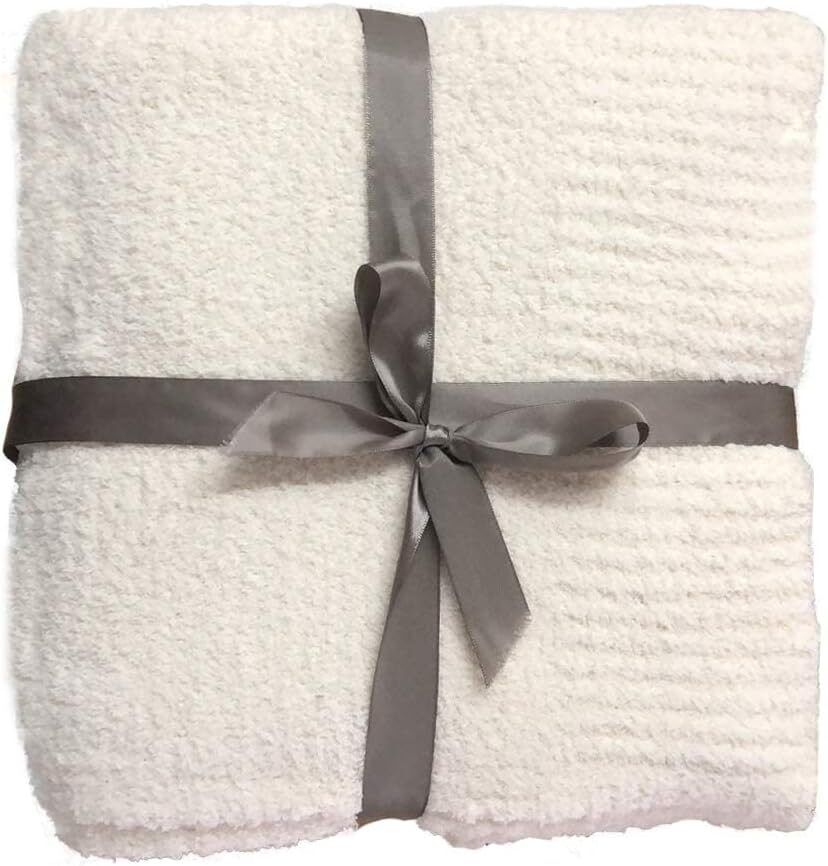Ultra-Soft Cream Knit Throw Blanket - Lightweight & Fluffy 50x60 Inches for Couch & Bed - Image 1