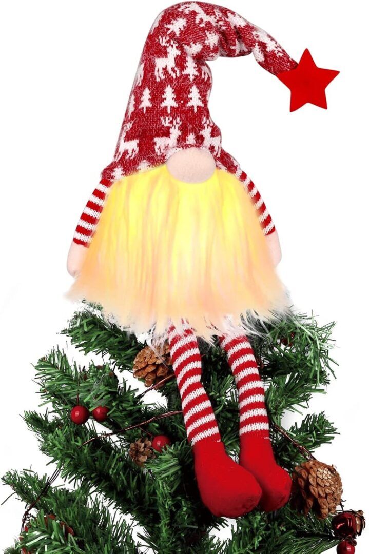 Lighted Gnome Christmas Tree Topper - 24 Inch Festive Decor with Lights for a Magical Holiday Touch - Image 1