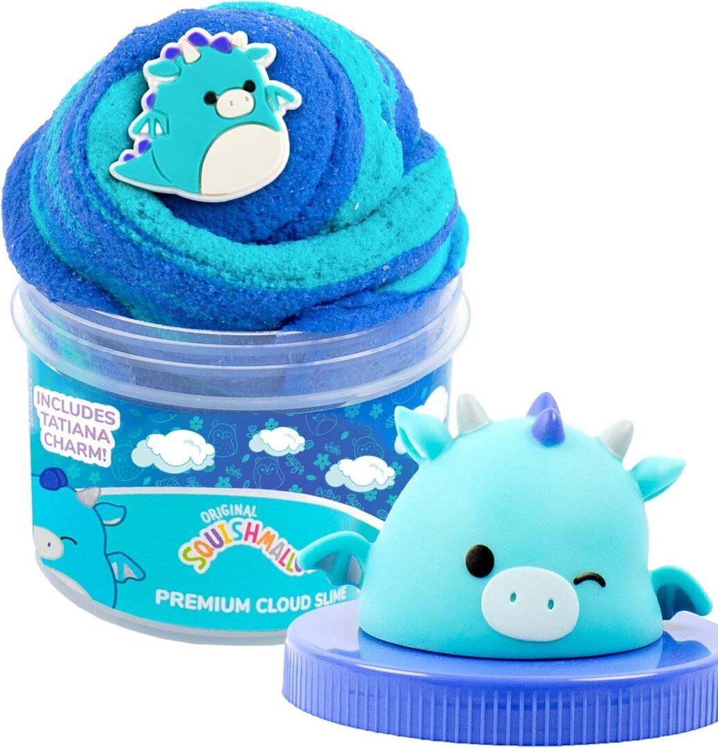 Tatiana the Dragon  Premium Cloud Slime - Blue Raspberry Scented 8 Oz with Figurine Topper, Rubber Charm & Party Favor Goodie Bags - Perfect Sensory Toy for Kids! - Image 1