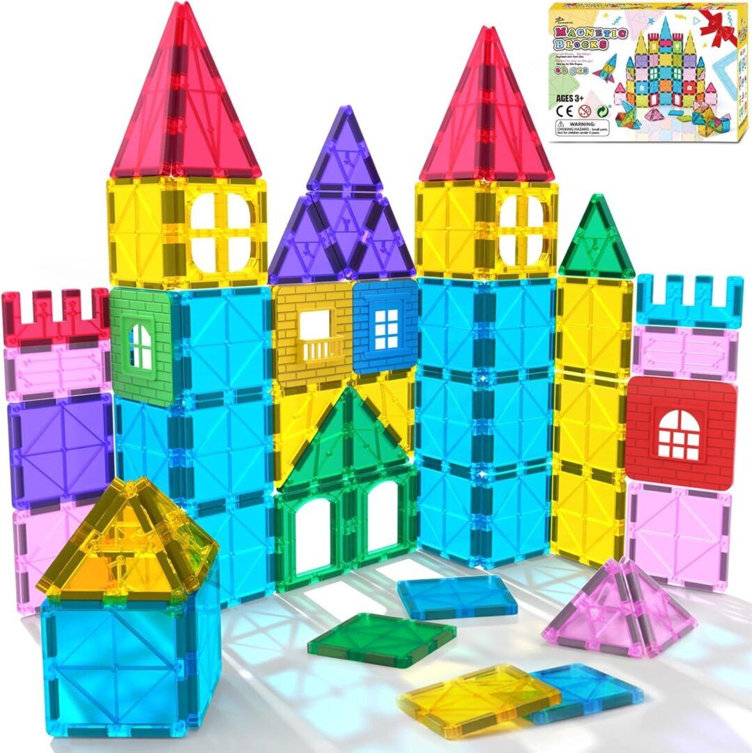60PCS Magnetic Building Tiles Set - 3D STEM Construction Toys for Kids Ages 3-9, Perfect Educational Gift for Christmas and Birthdays! - Image 1