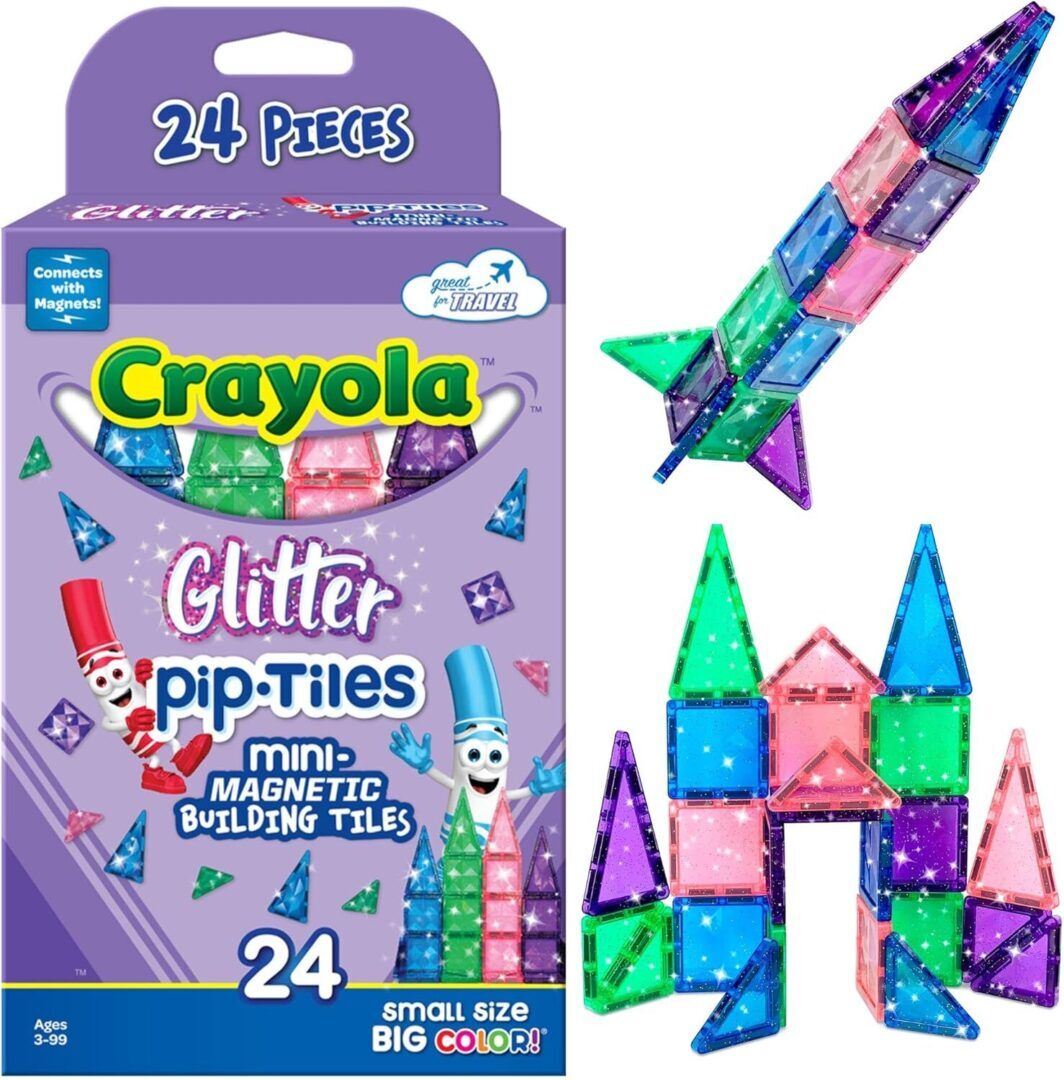 Crayola Mini Magnetic Pip-Tiles - 24-Piece Glitter Building Set for Kids, STEM Travel Toys for Ages 3+ - Image 1