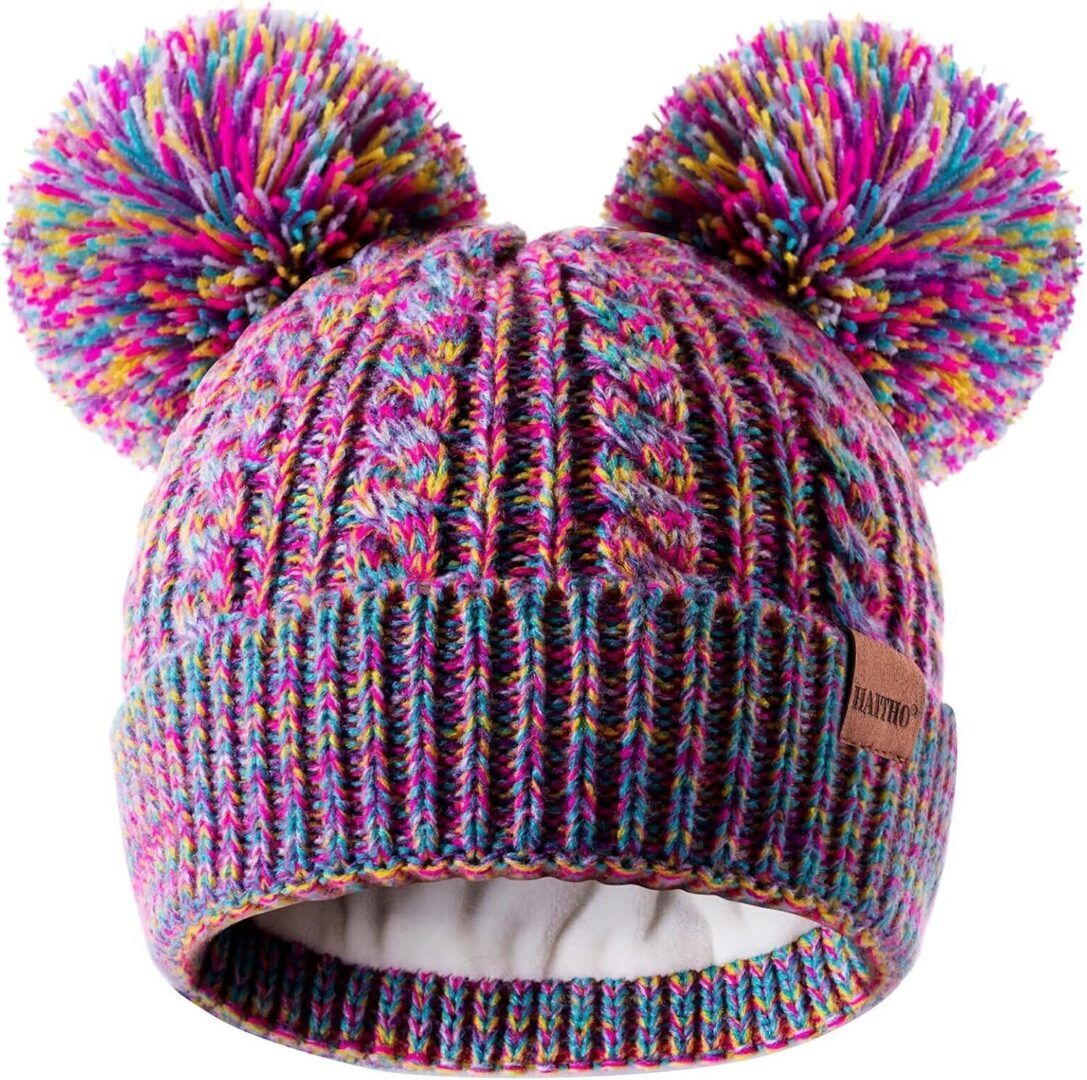 bed83f1689cf64018079c1fc0cb0aa59.jpg Cozy Winter Hat for Kids - Adorable Girls Beanie with Double Pom Poms & Fleece Lining - Image 1