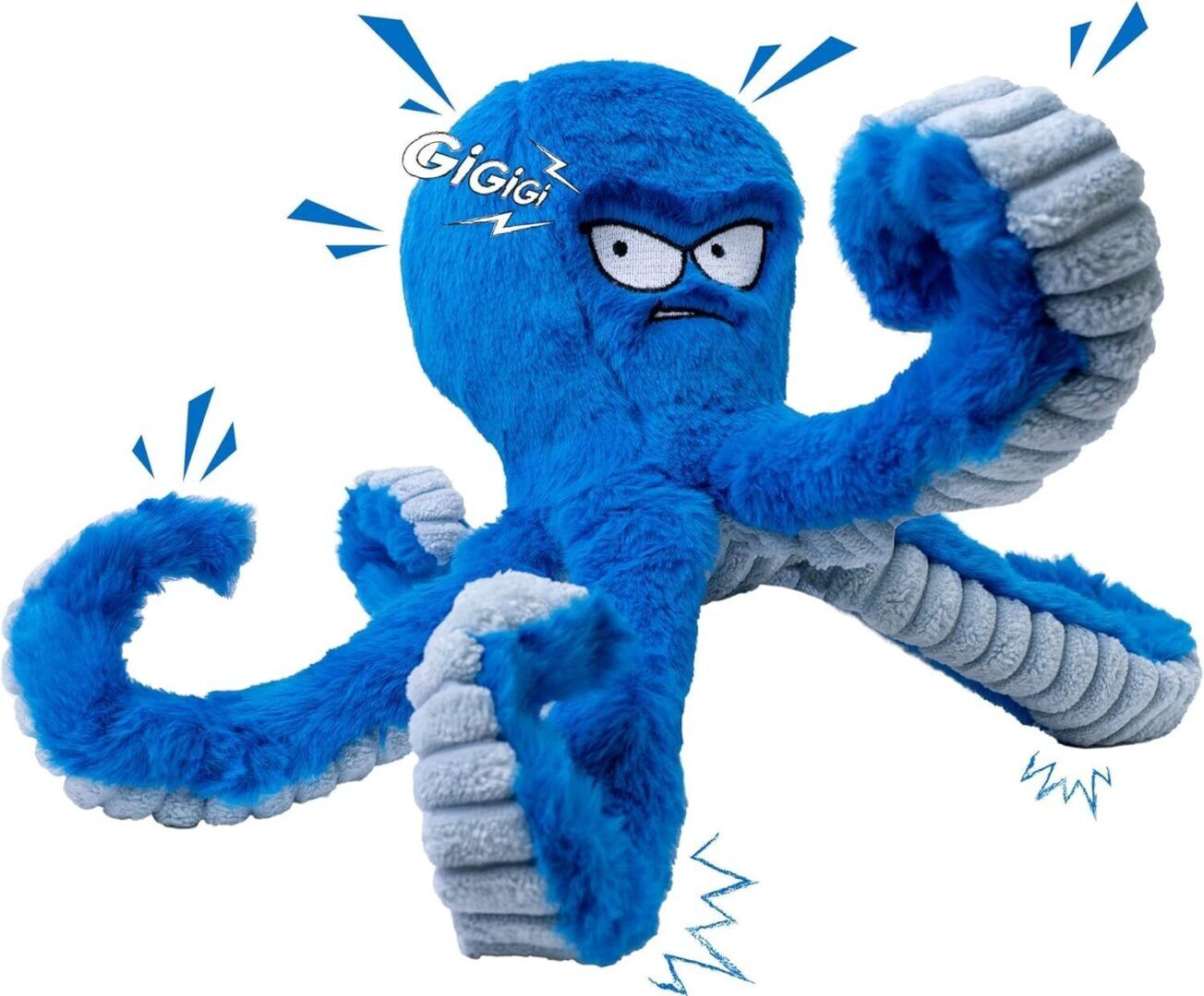 Tough & Interactive Squeaky Dog Toy - Large Crinkle Blue Octopus for Chewing and Tug of War Fun! - Image 1
