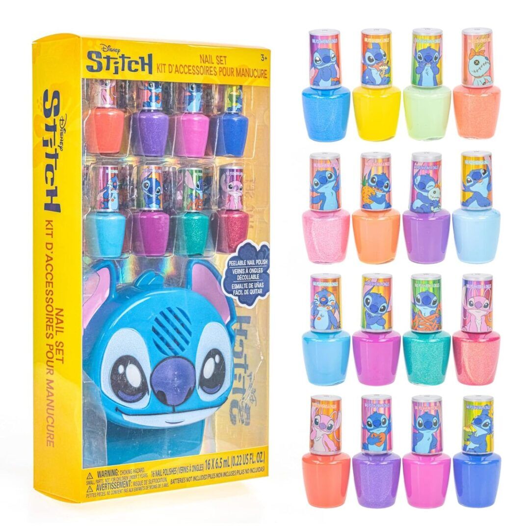 5cec1de343fa047047412ee458ba0087.jpg Disney Stitch 16-Piece Nail Polish Set with Nail Dryer - Fun Peel-Off Colors for Kids, Ages 3+ - Image 1