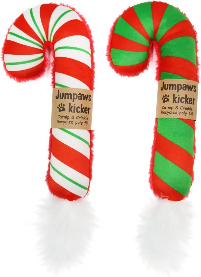 74b14f6a46dc94ccd1e64298ef0e57ea.jpg Interactive Catnip Cat Kicker Toys - 2 Pack Christmas Candy Cane, Bite Resistant Chew Toys for Indoor Cats - Image 1