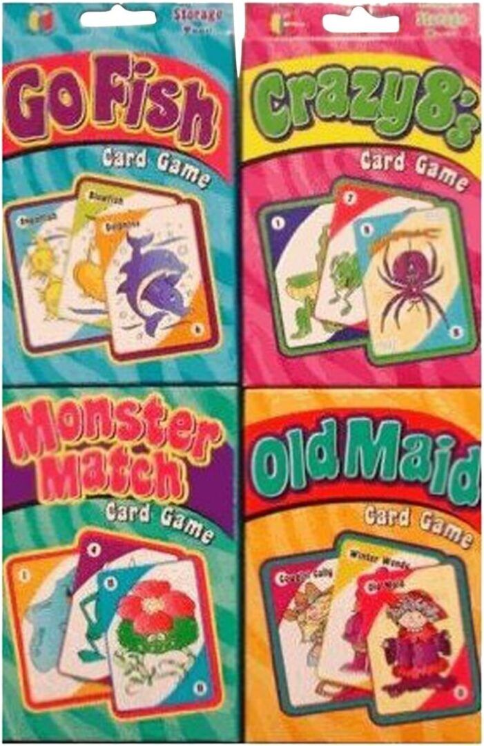 Ultimate Kids' Card Game Bundle: Old Maid, Go Fish, Crazy 8s & Monster Match (4 Fun Decks) - Image 1