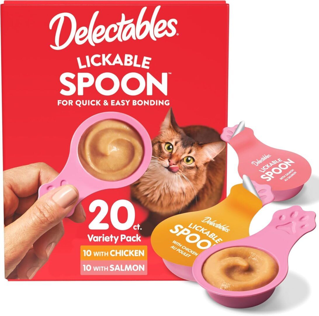 Delectables Lickable Spoon Cat Treats - Real Chicken & Salmon Puree, Grain-Free, Mess-Free Variety Pack, 20 Count - Image 1