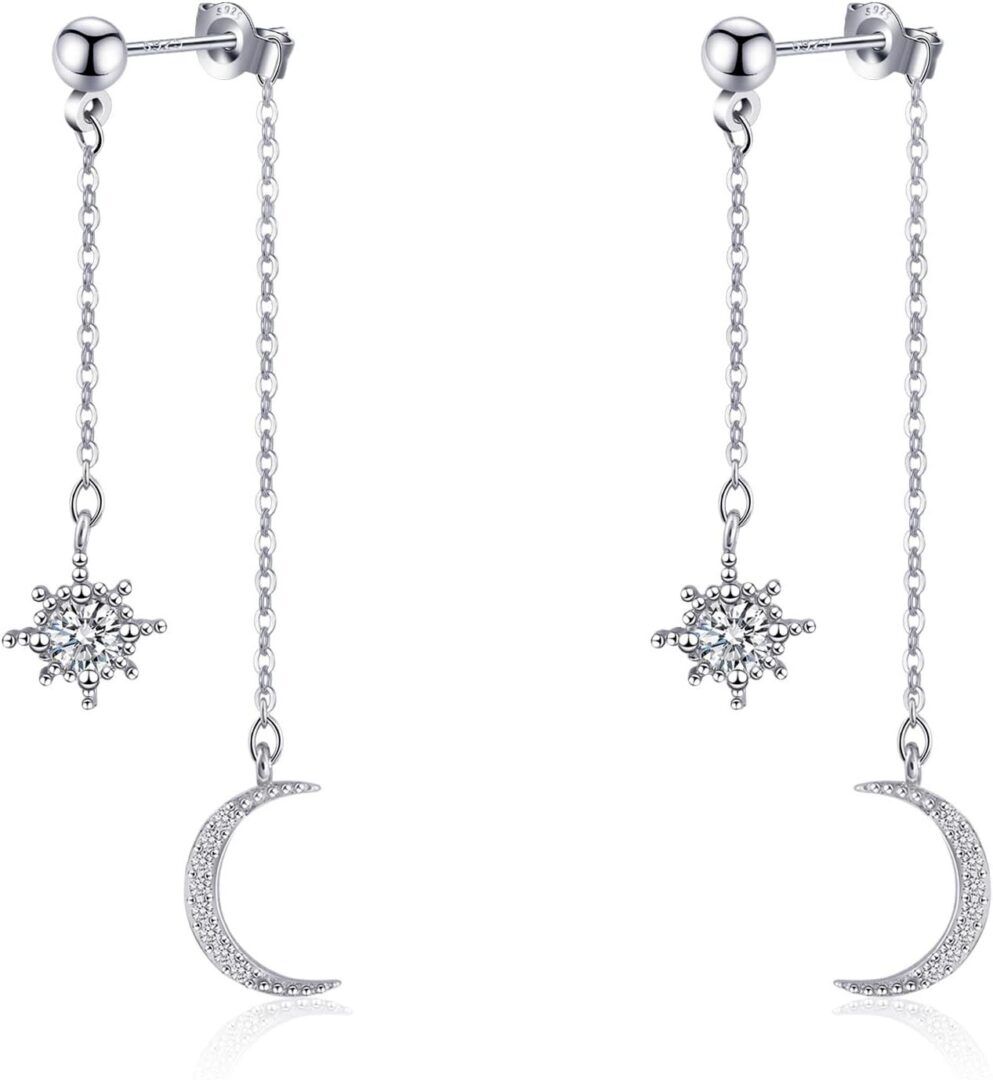 611ec8c07d9e284a11ae639bc154139f.jpg Celestial Elegance: 925 Sterling Silver Moon and Star Dangle Earrings with Sparkling Cubic Zirconia - Perfect Wedding and Gift Jewelry for Women - Image 1