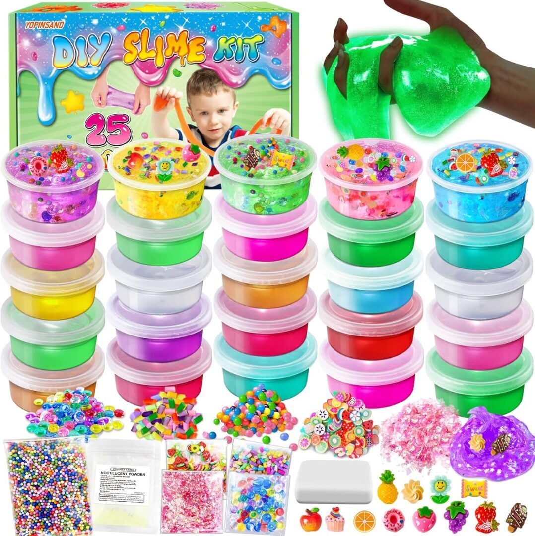 4b05fa805e0ce468c8dc85a859cdcad3.jpg Ultimate DIY Slime Kit - 25 Cups of Crystal Clear & Glow in the Dark Fun for Kids Aged 3-12! - Image 1